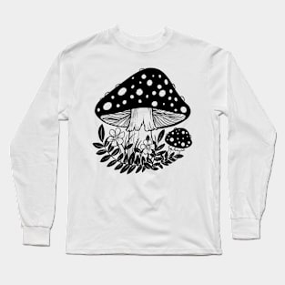 Black and White Mushroom Long Sleeve T-Shirt